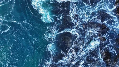 Tropical Sea Aerial Summer Seascape Crashing Waves Aerial Ocean Surface Turquoise Sea with Foam