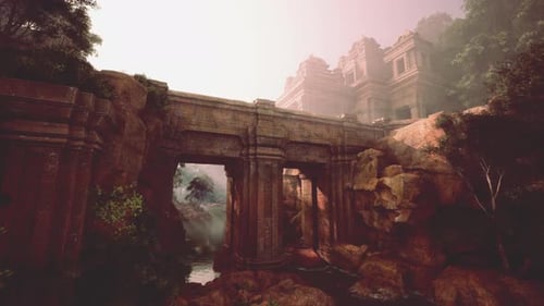 Ancient Temple Ruins Shrouded in Jungle Mist