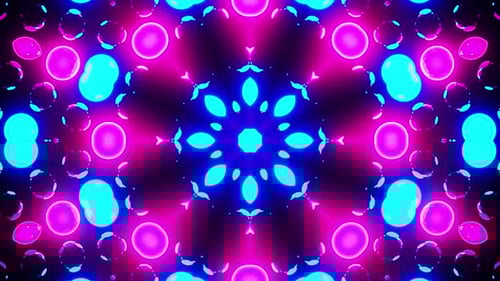 Colorful abstract pattern with blue and pink lights. Kaleidoscope VJ loop