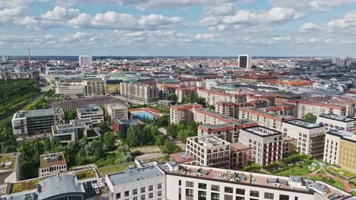 Aerial view of the Mitte district in Berlin, Germany.