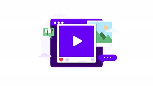 Social Media Video Player Interface with Flat Design Elements