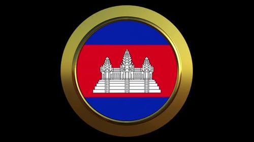 3D Rotating Cambodia Flag in Golden Circle