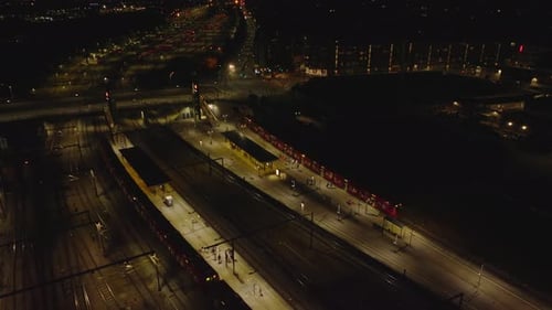 High Angle View of Train Station at Night