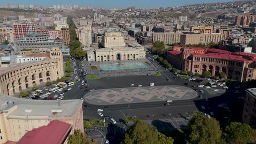 Drone shot Republic Square in Yerevan, Armenia.