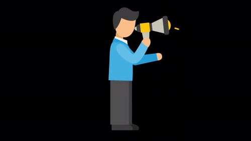 Animated Flat Design Person Announcing with Megaphone