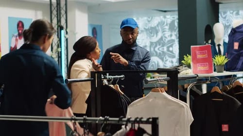 Adults Browsing Clothing Racks in Department Store