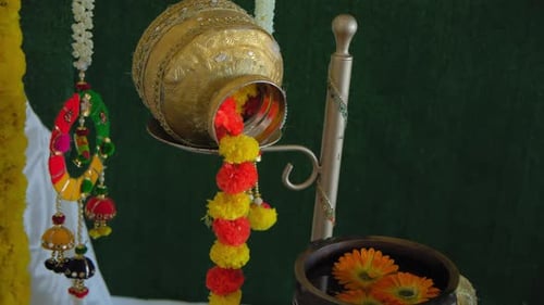 Close Up Shot of Indian Hindu Wedding Traditional Elements of Decor
