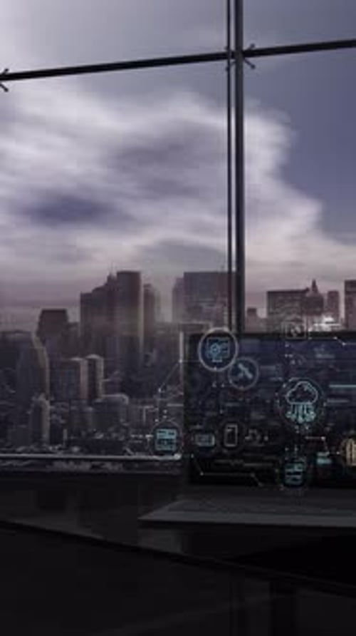 Computerized Cloud Network Schematics on Laptop in Office