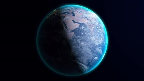 Realistic Rotating Earth from Space with Day and Night Transition and Night City Lights