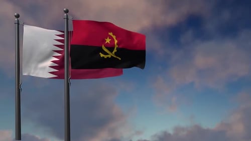 Realistic Waving Flags of Qatar and Angola