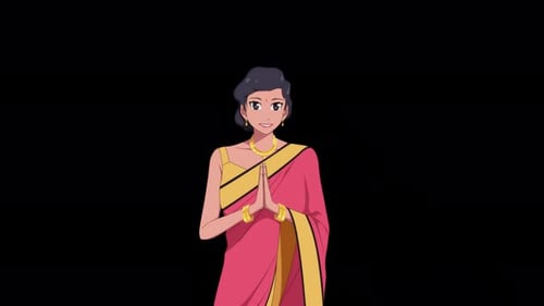 Mujer india en sari haciendo namaste - Animación de anime 2D
