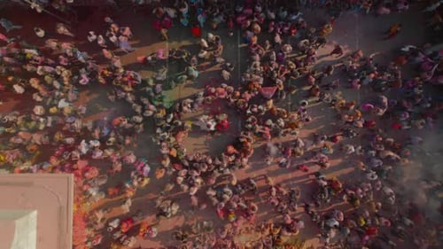 Aerial view of Shri And Baba Temple in Nandgaon, Uttar Pradesh, India.