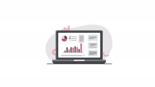 Flat Design Data Analysis on Laptop Screen Animation