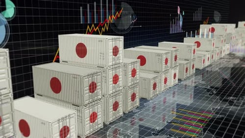 Japan export cargo containers with charts and diagrams