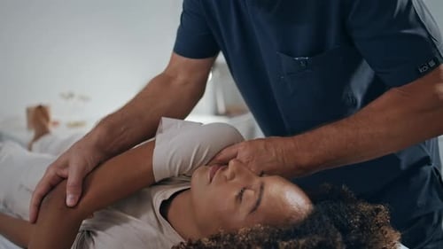 Manual Chiropractor Treat Patient in Clinic Closeup Woman Visit Physiotherapy