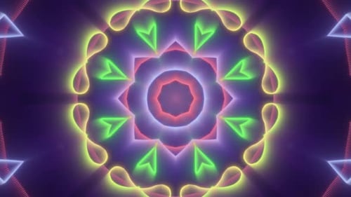 Abstract Neon Geometric Glowing Kaleidoscope Pattern