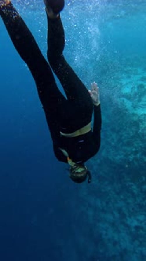 Freediver Underwater in the Maldives Descending Into Blue Waters with a Serene Appearance Utilizing