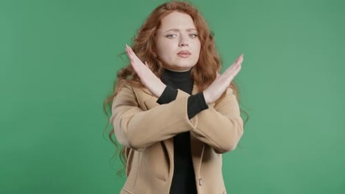 No Never BusinessWoman Rejecting Gesture Stop Crossing Hands Ban Timeout