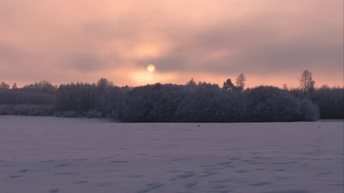 Frozen Winter Landscape at Sunrise or Sunset