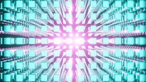 Cyan and Pink Abstract Cube Volume Background VJ Loop with Rotation in HD