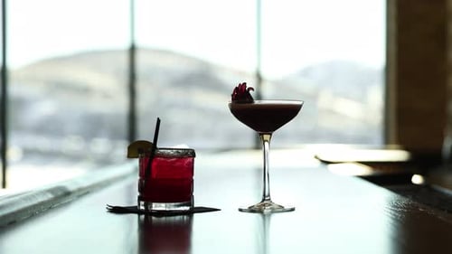 Fruity Cocktails on Display at Bar - Pullaway Shot