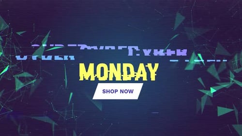 Cyber Monday Glitch Text Reveal with Futuristic Tech Background