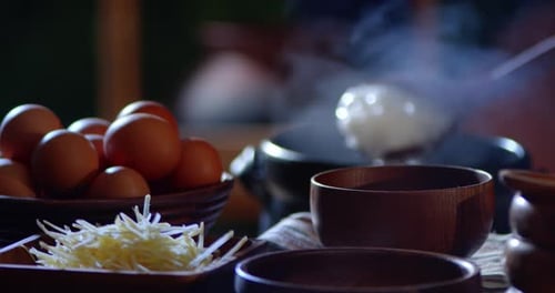 Eggs and Cheese Preparation for Culinary Recipe
