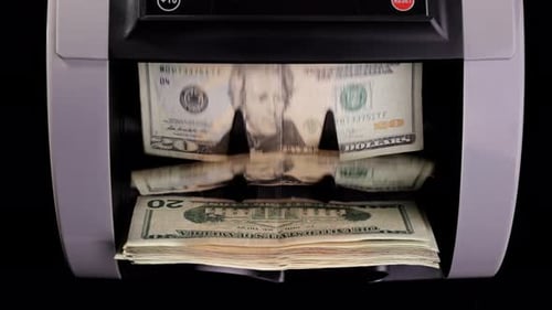 Money counting machine. Slow Motion.