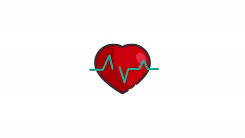 Flat Design Animated Heartbeat Line Icon for Health