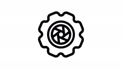 Animated Camera Aperture Gear Icon with Shutter Open Close
