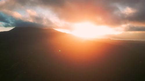 Beautiful Sunrise From the Top of Mount Batur in Kintamani Bali Indonesia Aerial Drone View