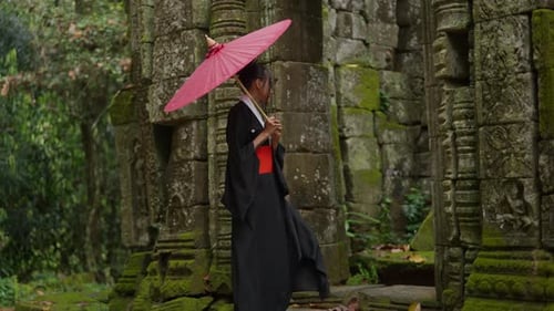 Woman Stepping Inside The Temple