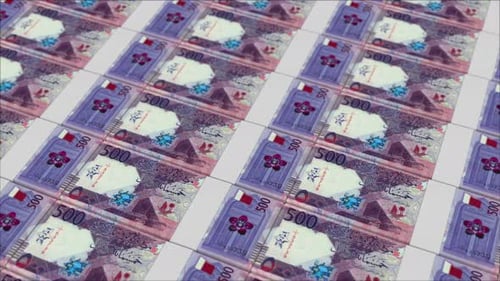 Saudi Riyal 500 Banknotes Printing and Stacking Loop Background