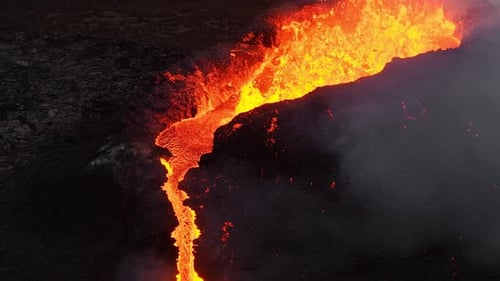 Volcano Eruption Red Hot Burning Lava Erupts From Ground Active Volcanic Crater Iceland