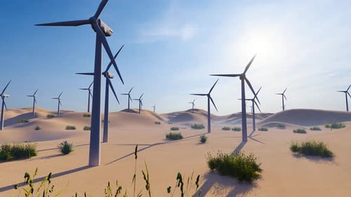 Wind Power Generation Facilities Next To The Desert