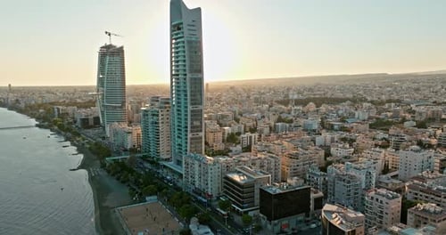 Limassol Cyprus Aerial Cityscape at Sunset Overlooking the Mediterranean Sea