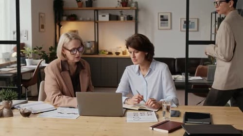 Three Middle-Aged Businesswomen Working Together in Modern Office