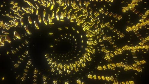 Golden Geometric Elements Spiral and Shine on a Black Background