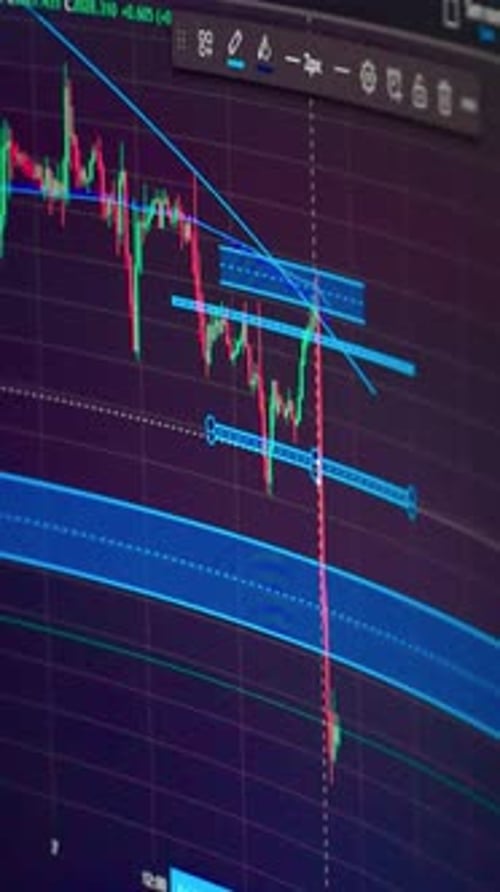 Financial Market Trading Chart on Screen – Vertical Real Camera Footage