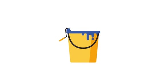 Animated Paint Bucket and Roller Icon with Flat Design