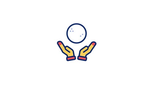 Animated Flat Design Icon with Hands Protecting an Object