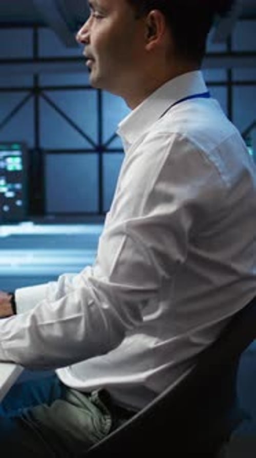 Vertical Video Engineer Overseeing Data Center Making Routine Improvements