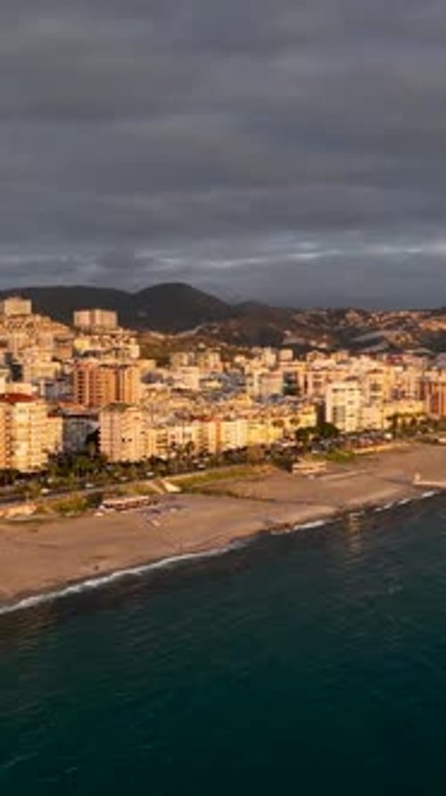 Vertical Video Aerial View of Coastal City Mediterranean Sea Panorama