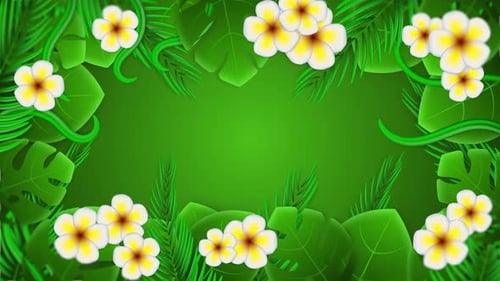 Animated Tropical Frame with Plumeria Flowers and Jungle Leaves