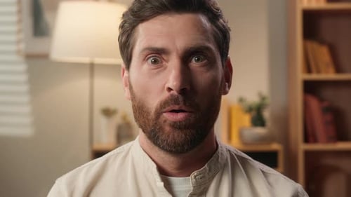 Close Up Shock Emotion Caucasian Man Millennial Guy Male Surprised Shocked Businessman Amazing News