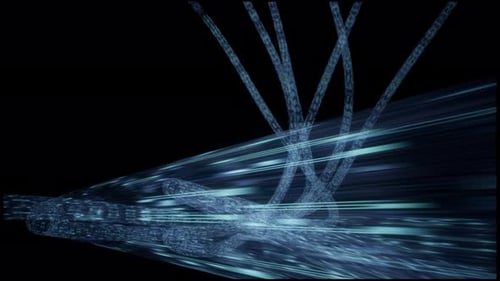 Abstract Blue Digital Data Stream on Black Background