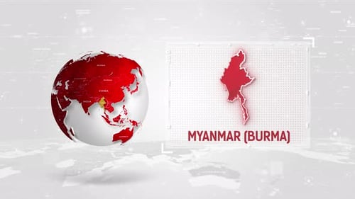 Myanmar 4K Tech Map neben dem Globus auf weißem Hintergrund