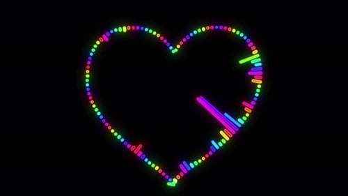 Music Heart Equalizer Animation On Black Background. Heart Shape Audio Spectrum, Digital Audio Music