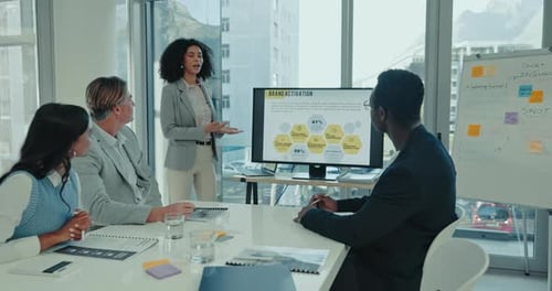 Professionals Reviewing Brand Activation Strategy in Meeting