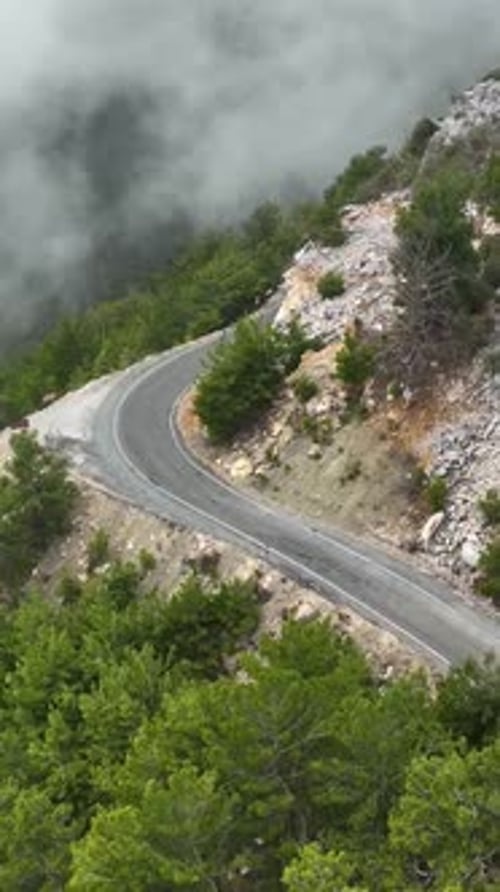 Vertical Video Cloudy Landscape in the Mountains Aerial View